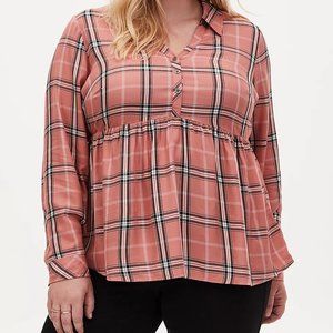 5X Plus Size NEW Torrid Pink Peplum Plaid Top Shirt Blouse Womens